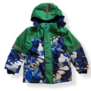 Mini Boden All Weather Waterproof Jacket, Green/Blue Camo
